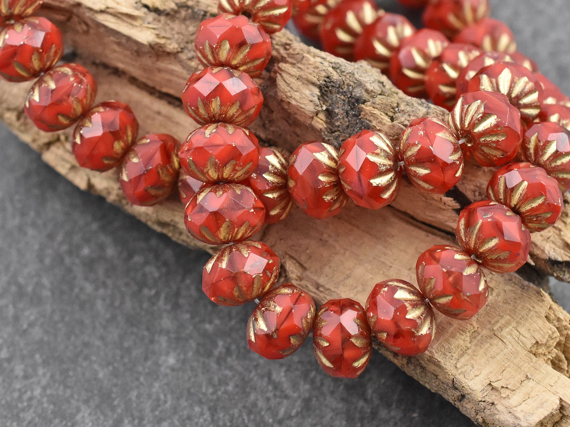 *10* 6x9mm Gold Washed Matte Red Picasso Cruller Rondelle Beads, Women's