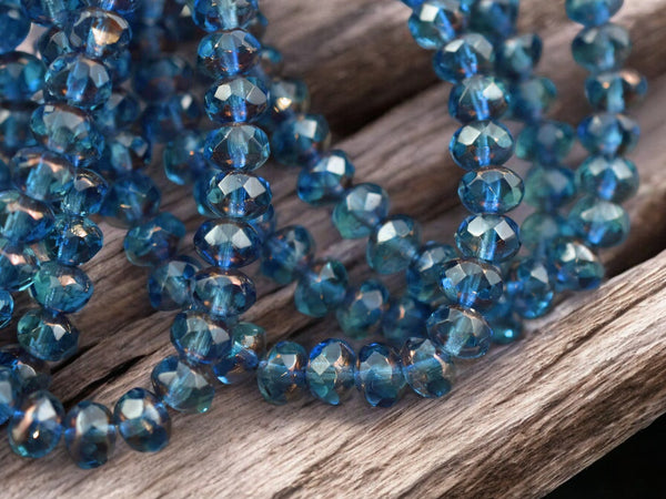 *30* 3x5mm Bronze Washed Pacific Blue Fire Polished Rondelle Beads