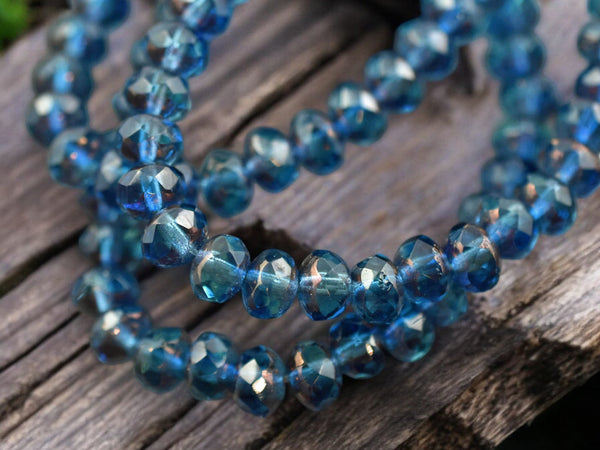 *30* 3x5mm Bronze Washed Pacific Blue Fire Polished Rondelle Beads