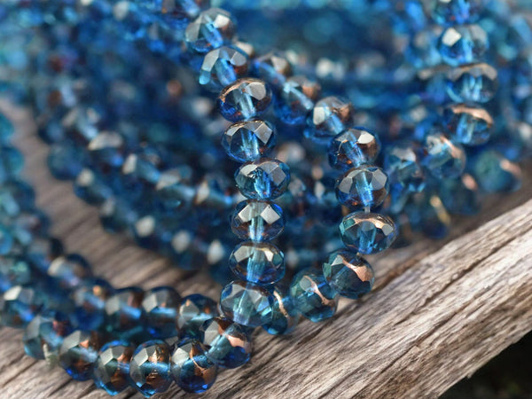 *30* 3x5mm Bronze Washed Pacific Blue Fire Polished Rondelle Beads