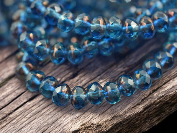 *30* 3x5mm Bronze Washed Pacific Blue Fire Polished Rondelle Beads