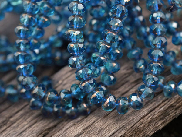 *30* 3x5mm Bronze Washed Pacific Blue Fire Polished Rondelle Beads