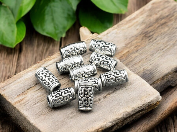 *25* 7x12mm Antique Silver Large Hole Column Beads