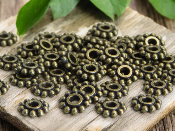 7mm Antique Bronze Daisy Spacer Beads -- Choose your qty