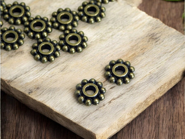 7mm Antique Bronze Daisy Spacer Beads -- Choose your qty