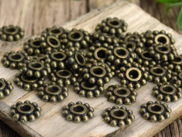 7mm Antique Bronze Daisy Spacer Beads -- Choose your qty