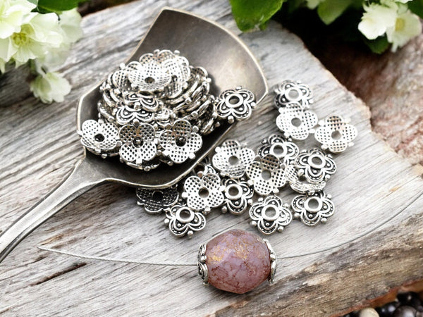 *250* 8mm Antique Silver Bead Caps