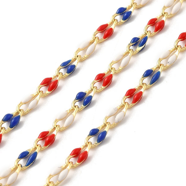 7x3mm 18k Gold Plated Brass Enamel Curb Chain (Soldered)