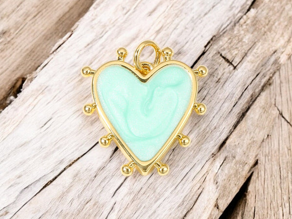 19x18mm 18k Gold Plated Pearlized Enamel Heart Charms