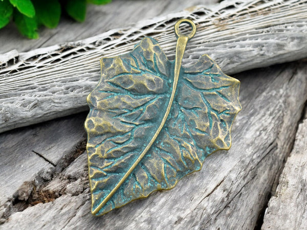 77x47mm Bronze green Patina Leaf Pendant