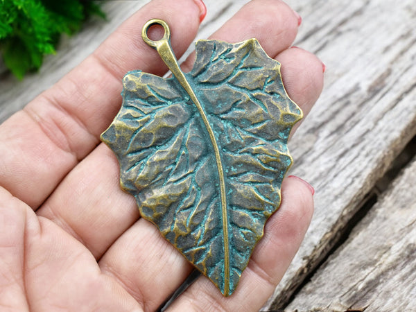 77x47mm Bronze green Patina Leaf Pendant