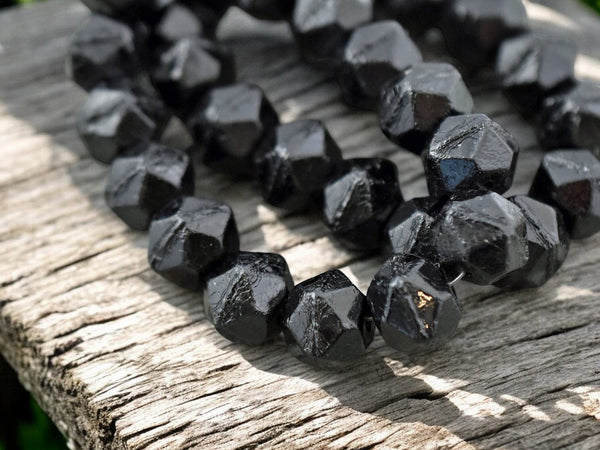 *15* 10mm Jet Black Antique Cut Round Beads