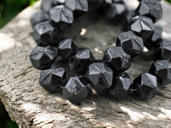 *15* 10mm Jet Black Antique Cut Round Beads