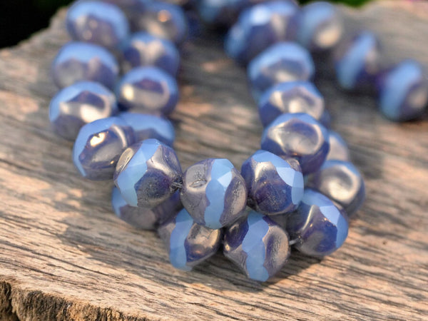 *15* 8mm Bronze Washed Blue Opaline Central Cut Round Beads