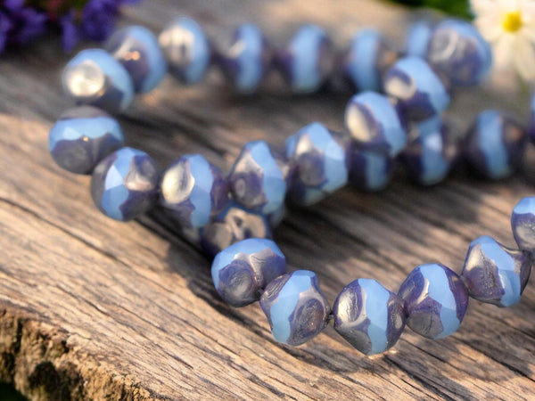 *15* 8mm Bronze Washed Blue Opaline Central Cut Round Beads