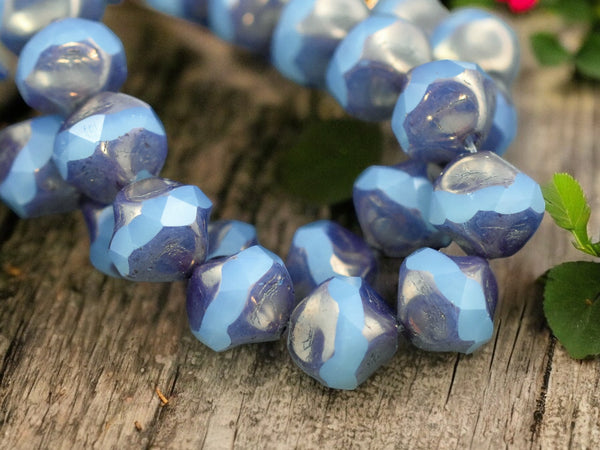 *15* 8mm Bronze Washed Blue Opaline Central Cut Round Beads