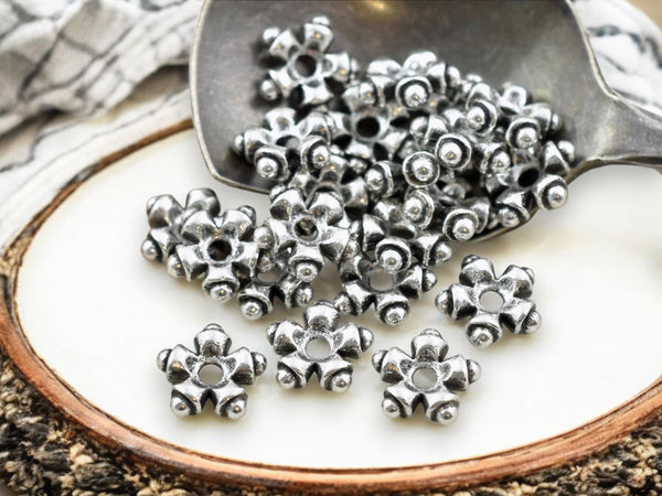 *100* 9mm Antique Silver Star Spacer Beads