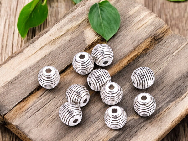 *50* 6mm Antique Silver Beehive Oval Beads