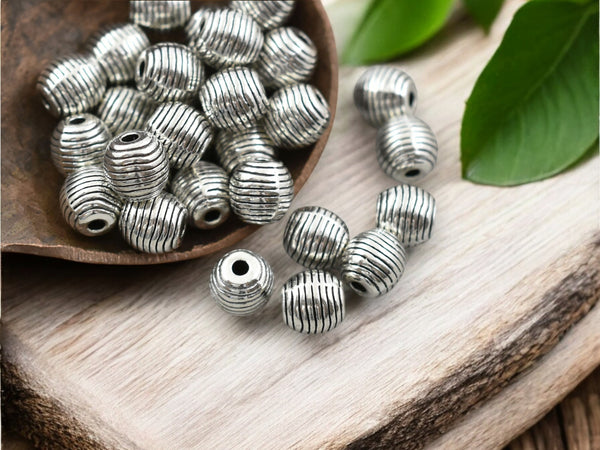 *50* 6mm Antique Silver Beehive Oval Beads