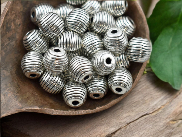 *50* 6mm Antique Silver Beehive Oval Beads