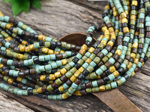 6/0 Aged Mixed Picasso Tube Seed Beads (20" Strand)