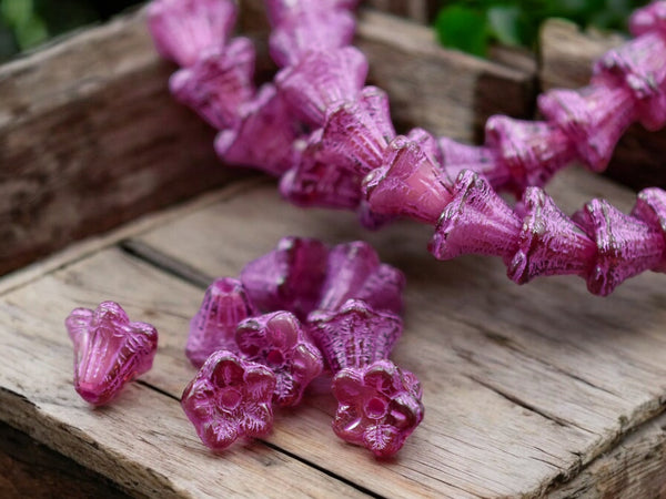 *30* 5x6mm Pink Washed Fuschia Bell Flower Beads