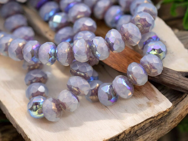 Lavender Opaline Bronze AB Fire Polished Rondelle Beads - 3x5mm or 5x7mm