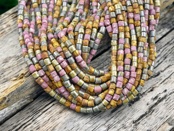 6/0 Aged Pink Medley Picasso Bugle Tube Seed Bead Mix (21" Strand)