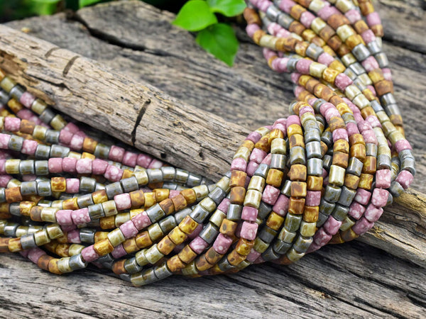 6/0 Aged Pink Medley Picasso Bugle Tube Seed Bead Mix (21" Strand)