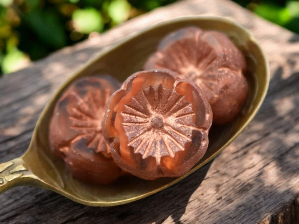 *10* 14mm Etched Copper Washed Burnt Orange Crystal Hawaiian Flower Beads