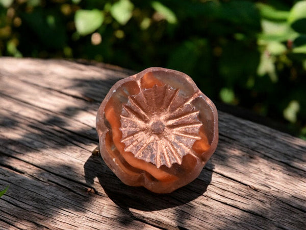 *10* 14mm Etched Copper Washed Burnt Orange Crystal Hawaiian Flower Beads