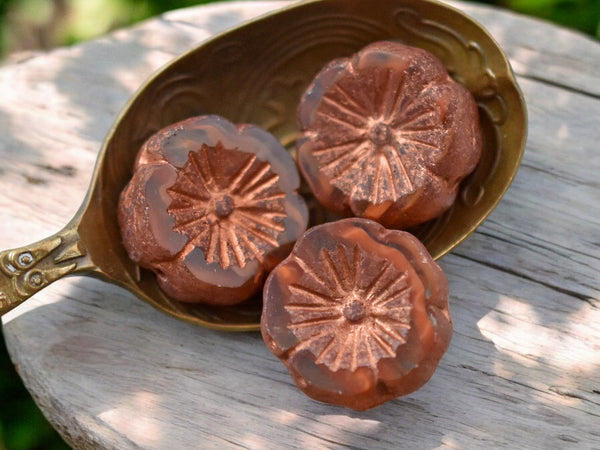 *10* 14mm Etched Copper Washed Burnt Orange Crystal Hawaiian Flower Beads