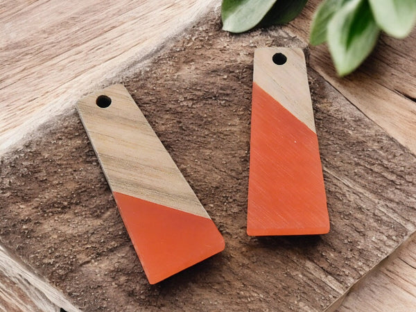 *2* 30x12mm Wood/Resin (Orange) Trapezoid Pendants