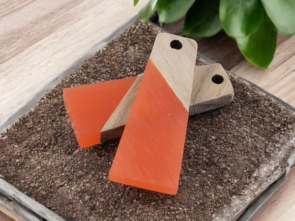 *2* 30x12mm Wood/Resin (Orange) Trapezoid Pendants