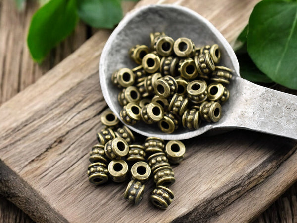 *100* 4x6mm Antique Bronze Large Hole Rondelle Spacer Beads