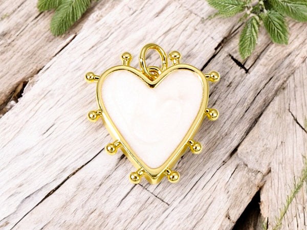 19x18mm 18k Gold Plated Pearlized Enamel Heart Charms