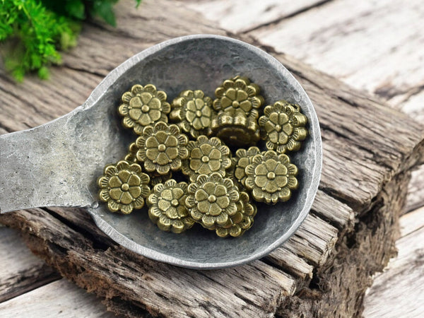 *50* 9mm Antique Bronze Flower Coin Beads