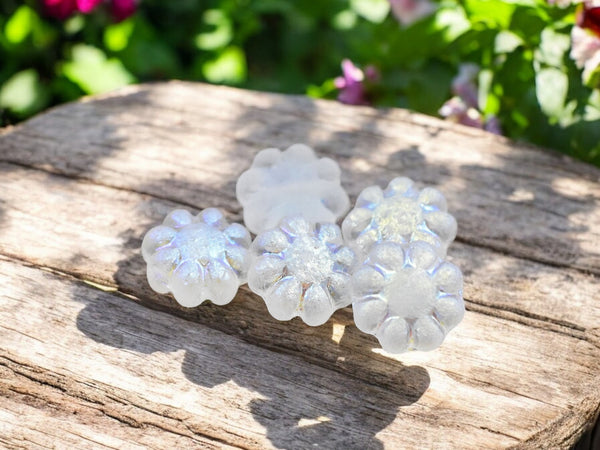 *25* 9mm Etched Crystal AB Cactus Flower Beads