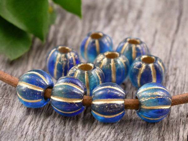 *20* 8mm Gold Washed Sapphire Sky Large Hole Melon Beads