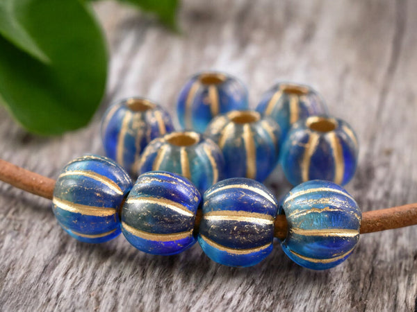 *20* 8mm Gold Washed Sapphire Sky Large Hole Melon Beads