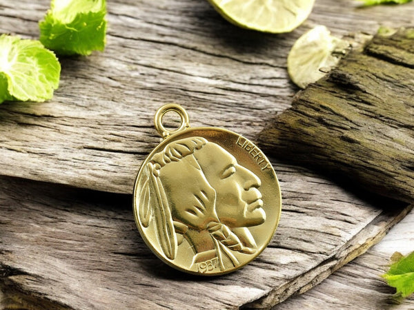 *5* 40x33mm Gold Indian Head Buffalo Coin Pendants