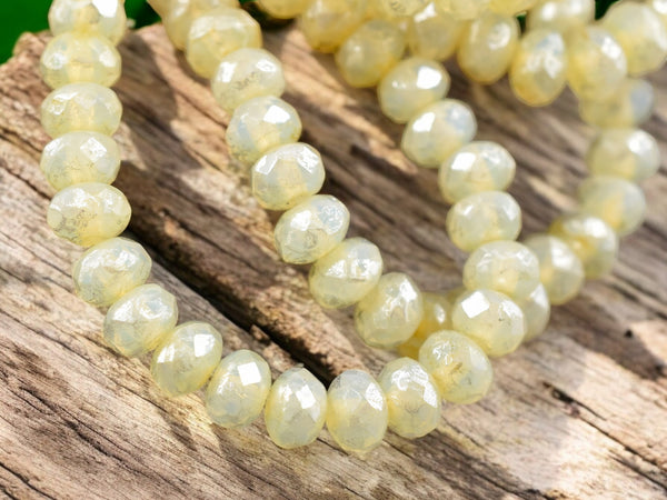 *30* 3x5mm Silver Picasso Washed Yellow Ivory Opal Fire Polished Rondelle Beads