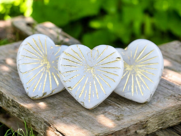 *4* 22mm Golden Bronze Washed White Opal Heart Beads