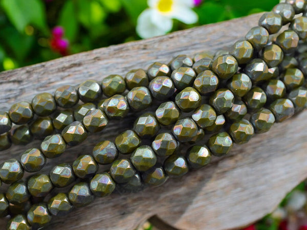 *25* 6mm Olive Green Nebula Fire Polished Round Beads