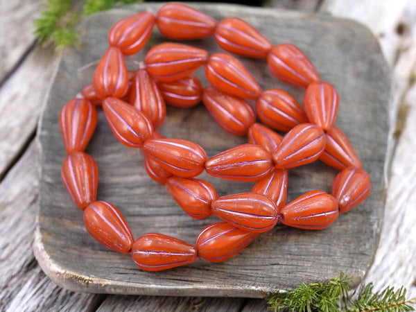 *10* 13x8mm Pink Washed Orange Opaline Melon Drop Beads