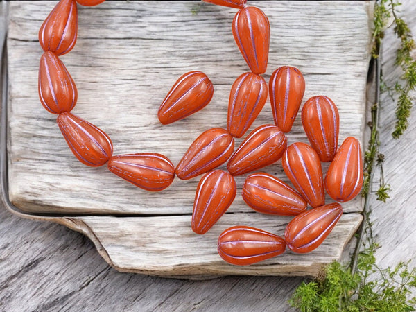 *10* 13x8mm Pink Washed Orange Opaline Melon Drop Beads