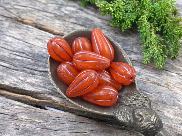 *10* 13x8mm Pink Washed Orange Opaline Melon Drop Beads