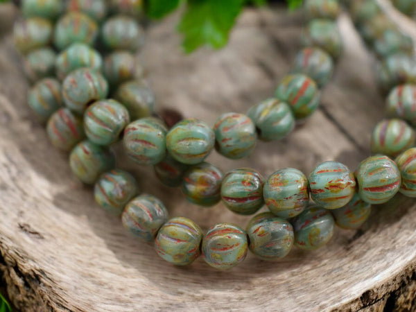 *50* 4mm Sage Green Picasso Round Melon Beads