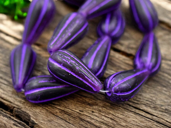 *6* 22x11mm Purple Washed Violet Purple Melon Drop Beads