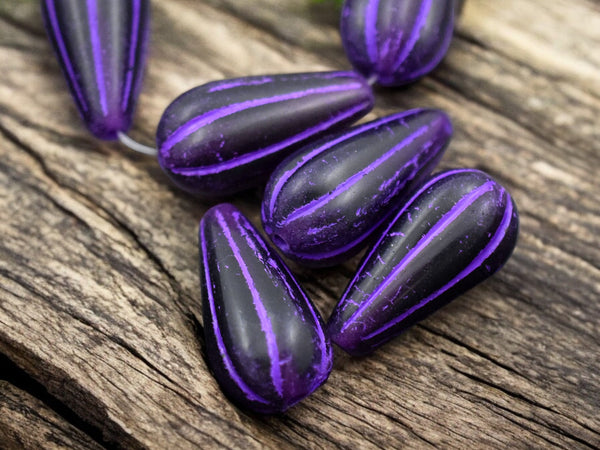 *6* 22x11mm Purple Washed Violet Purple Melon Drop Beads